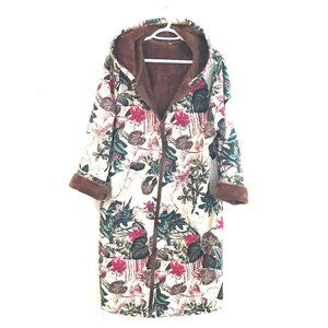 Cellabie sherpa coat women size 2XL floral midi hood full zip boho hippie cotton